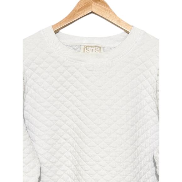 Sail to Sable White Quilted Puff Sleeve Sweatshirt XL Classic Pullover Top - Picture 4 of 7